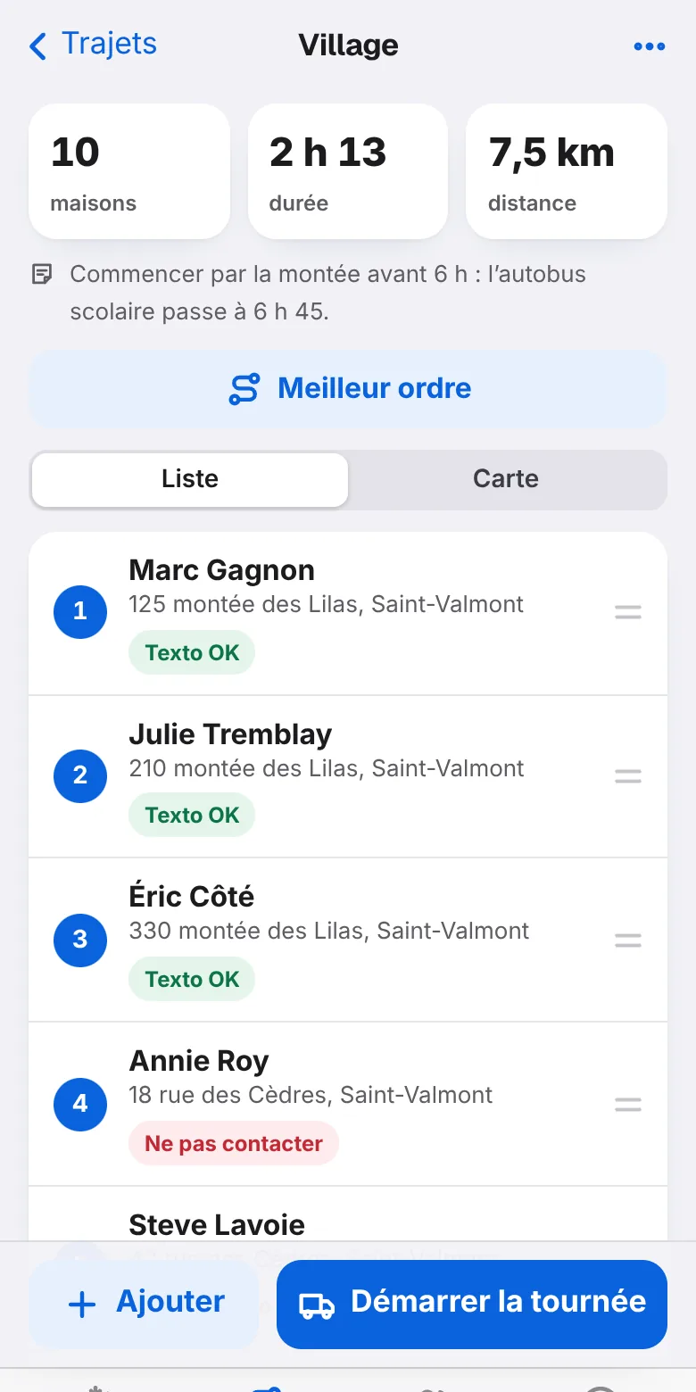 Un trajet de 10 maisons